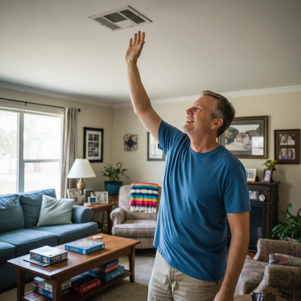Happy homeowner with a working air conditioner after repair in Bastrop, TX
